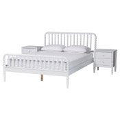Baxton Studio Lucera Mid-Century White Queen Size 3-Piece Bobbin Bedroom Set